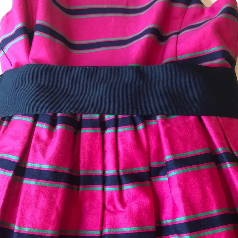 Ralph Lauren Pink Dress Blue Green Stripe Belt Covered Buttons Lined Girls 6 EUC